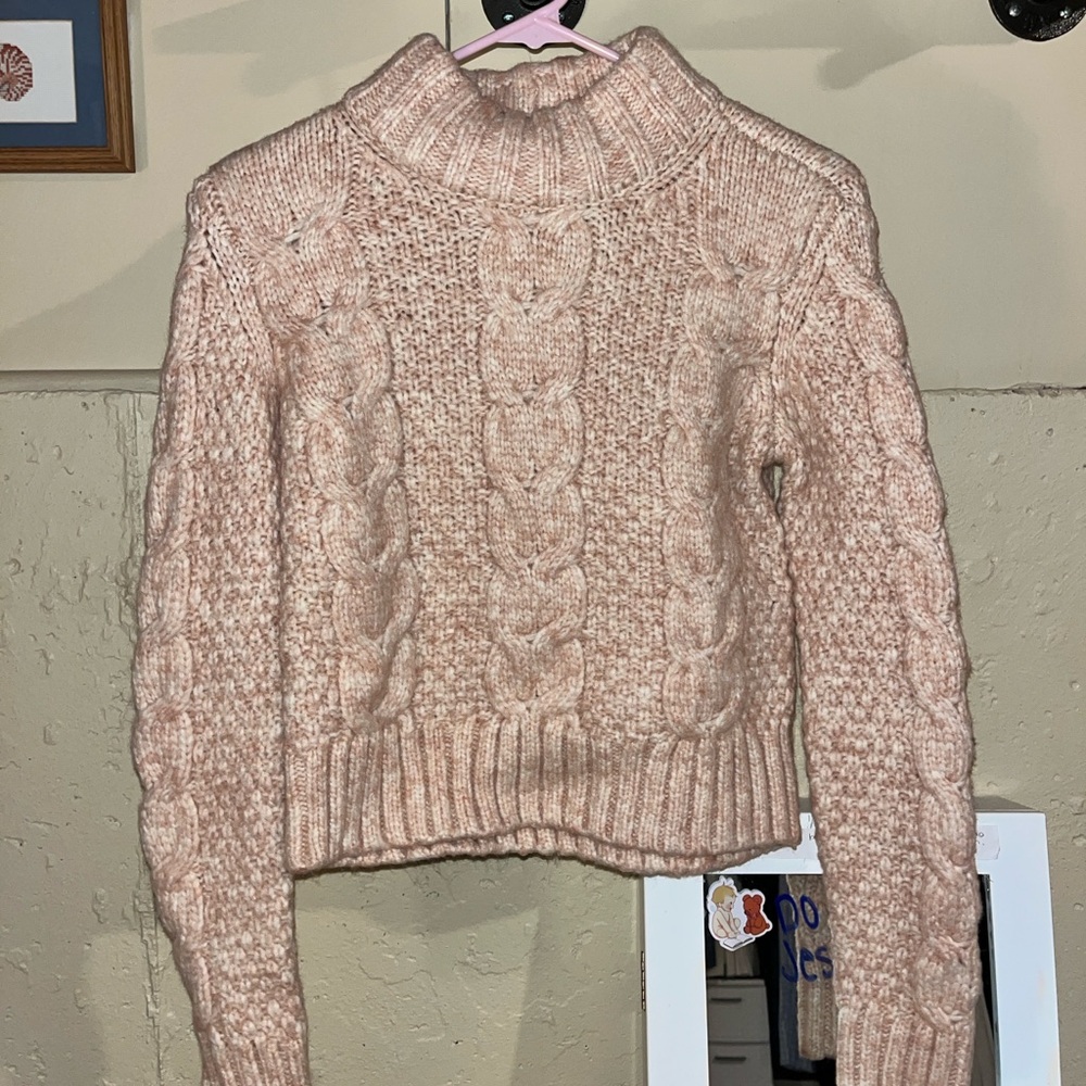 Cozy Cable Knit Turtleneck Sweater - Pink